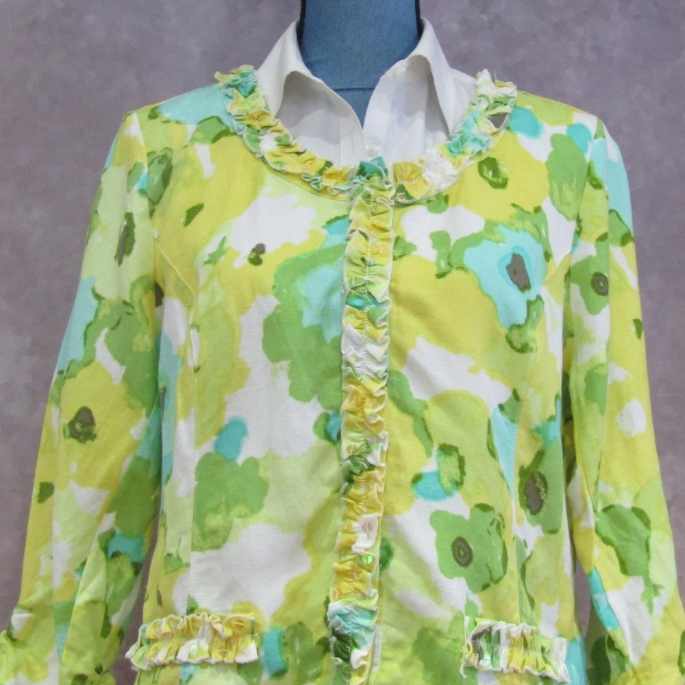 Ruby Rd. Linen Blend Ruffles Sequins Jacket Blazer - image 2